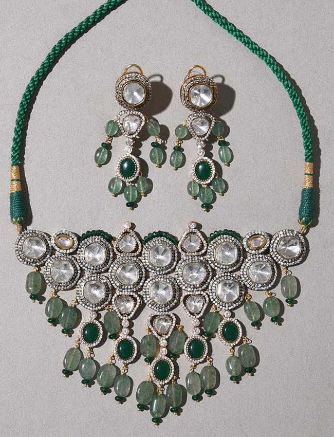 Jade Tumbles & Polki Bridal Necklace Set