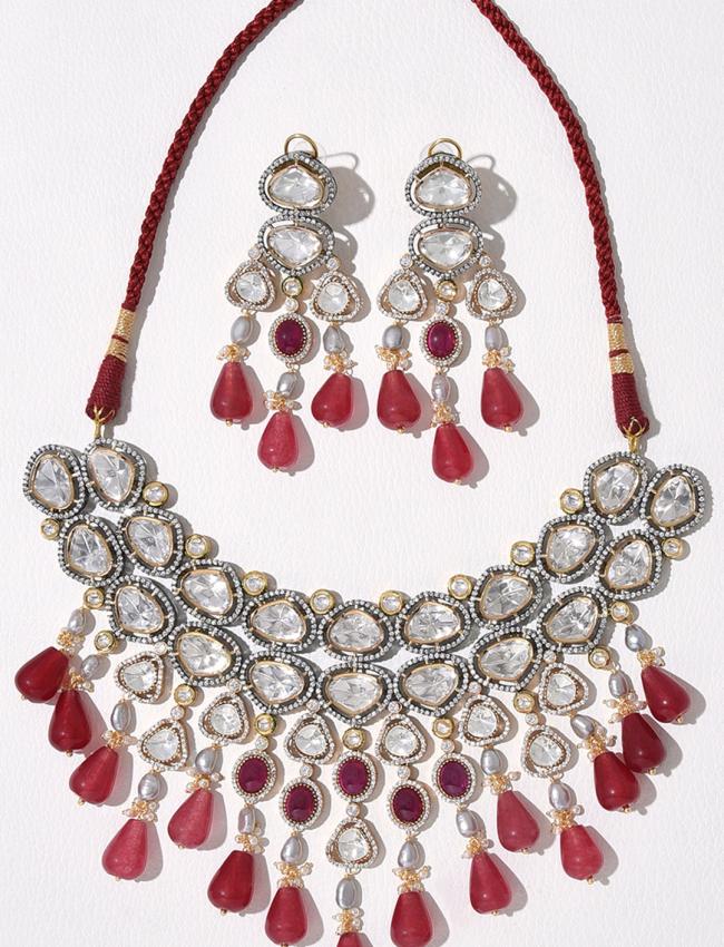 Red Polki Bridal Choker Set