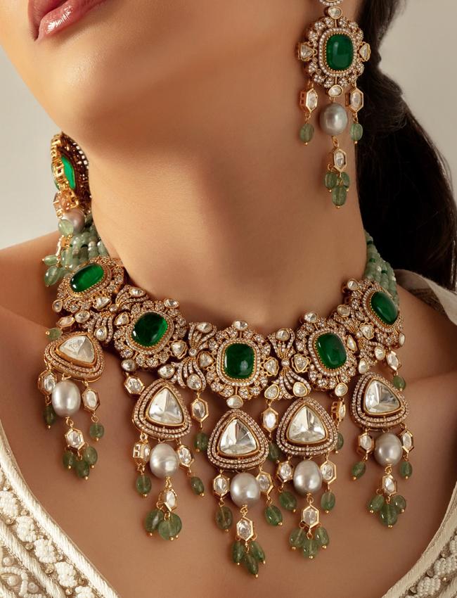 Green Polki Bridal Necklace Set