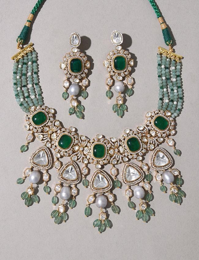 Green Polki Bridal Necklace Set