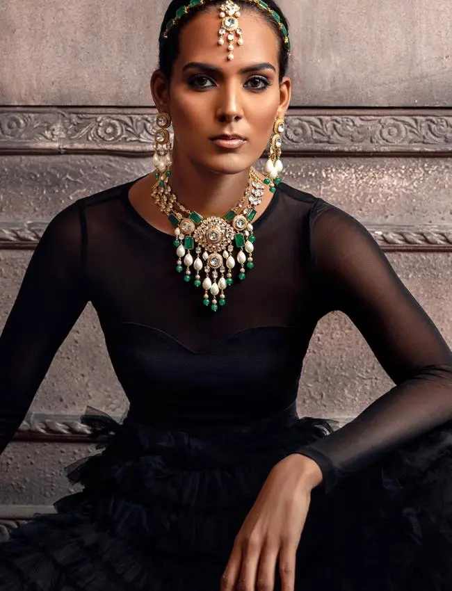 Bridal Necklace Set With Green Jades & Pearls