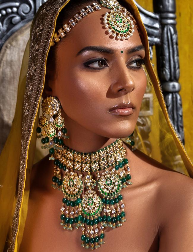 Polki & Green Jade Bridal Necklace Set