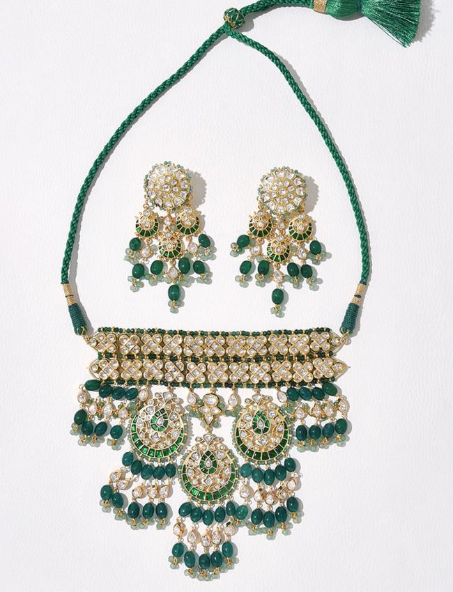 Polki & Green Jade Bridal Necklace Set