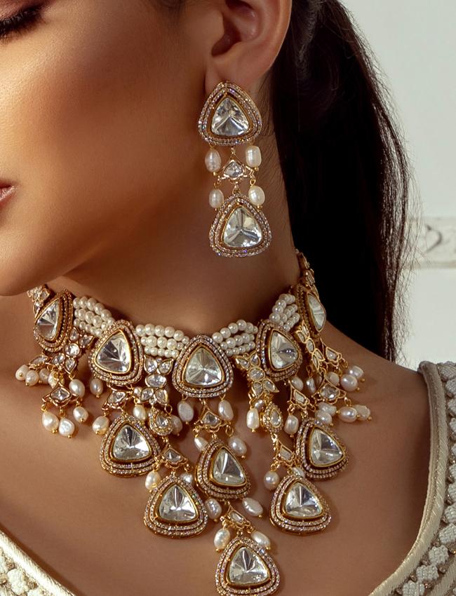 Polki & Pearl Drops Bridal Necklace Set