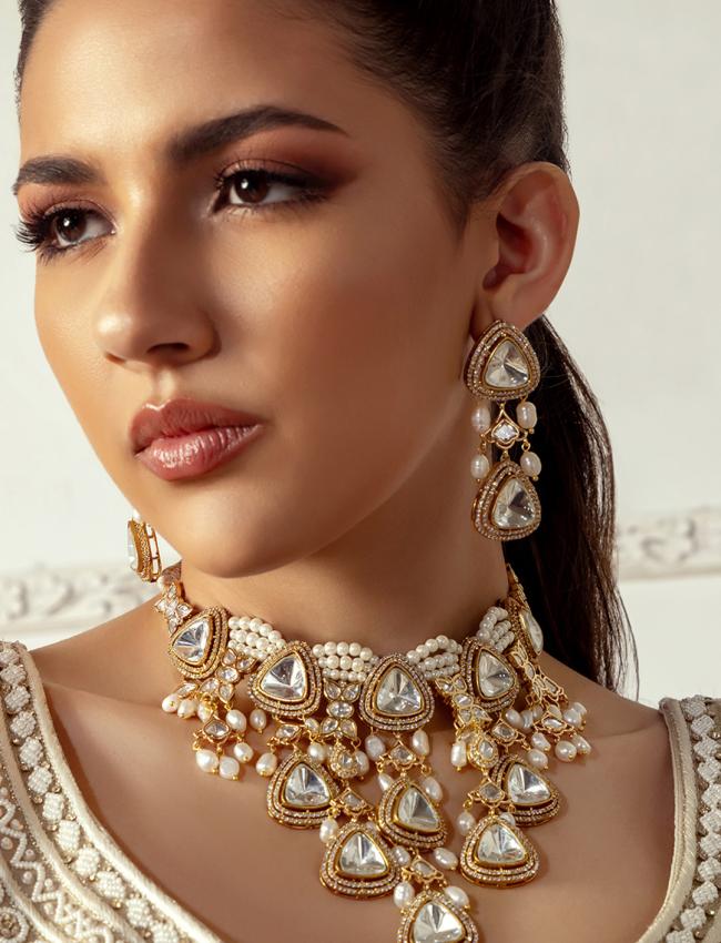 Polki & Pearl Drops Bridal Necklace Set