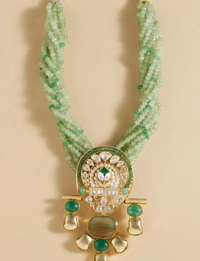 Gold Tone & Green Bespoke Twisted Necklace