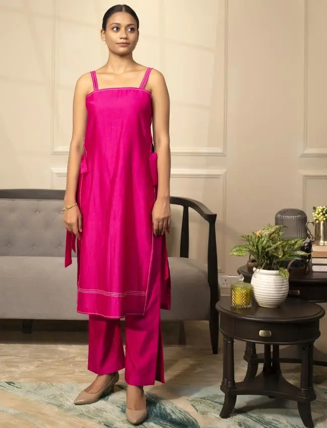 Eeda_Gc_Strappy Kurta Set_Pink