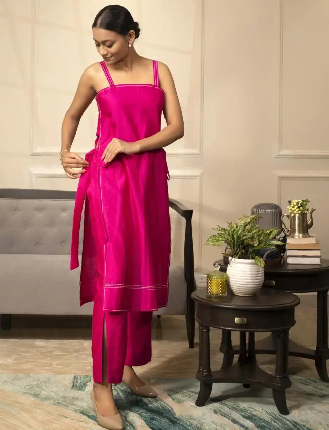 Eeda_Gc_Strappy Kurta Set_Pink