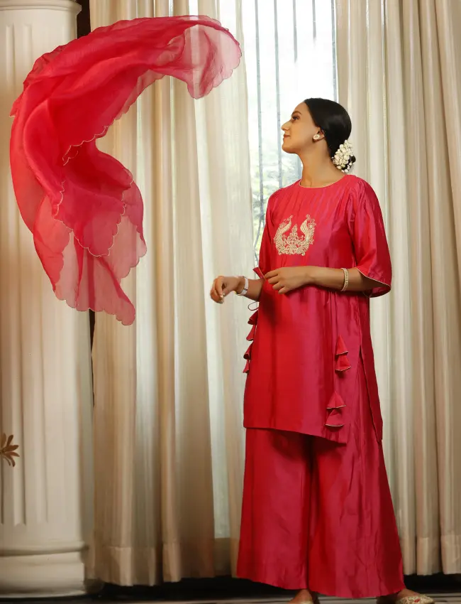 eeda_Noor Pink Dori Short Kurta Set_M