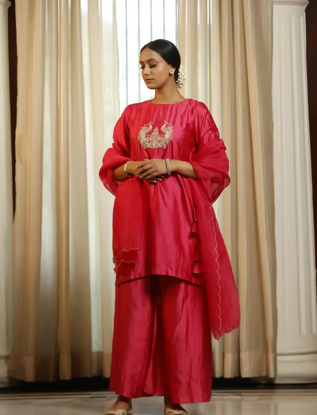eeda_Noor Pink Dori Short Kurta Set_M