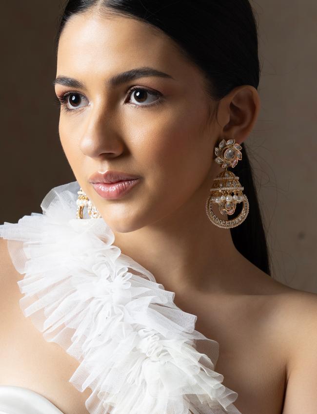 Polki And Pearl Jhumka Earrings