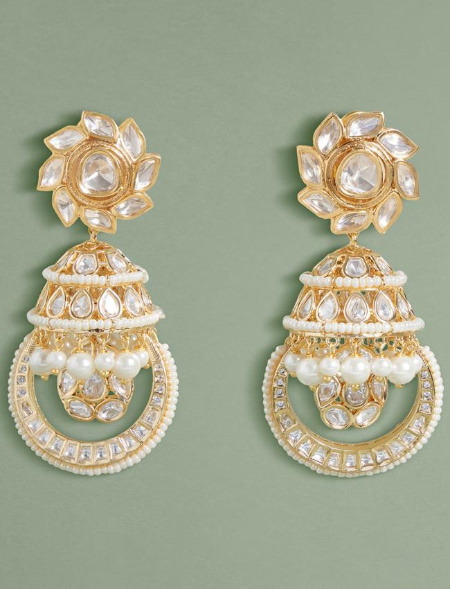 Polki And Pearl Jhumka Earrings