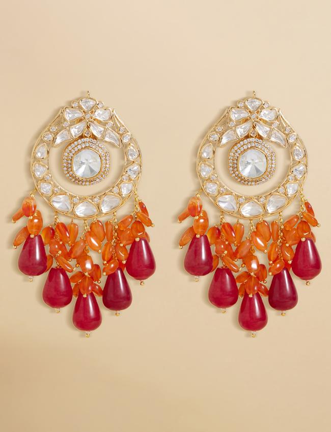 Polki And Red Stone Drop Earrings