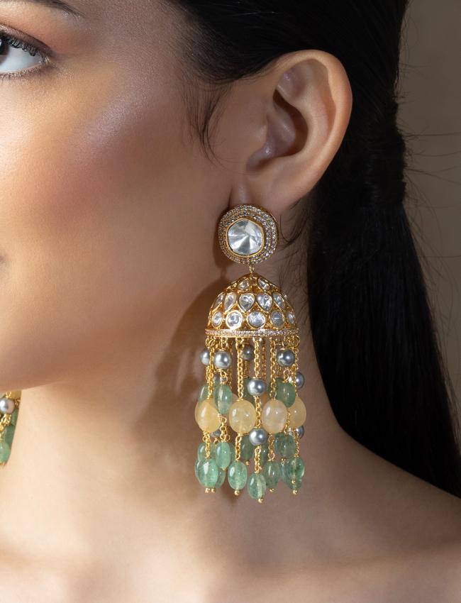 Multi Colour Polki Jhumka Earrings