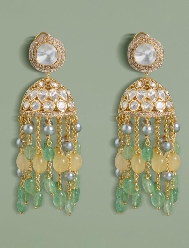 Multi Colour Polki Jhumka Earrings