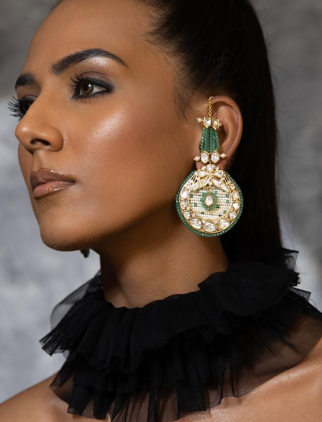 Green Jade Stone Studded Drop Earrings