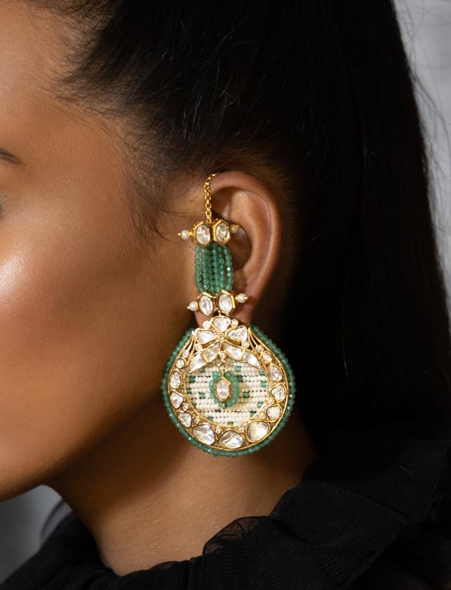 Green Jade Stone Studded Drop Earrings