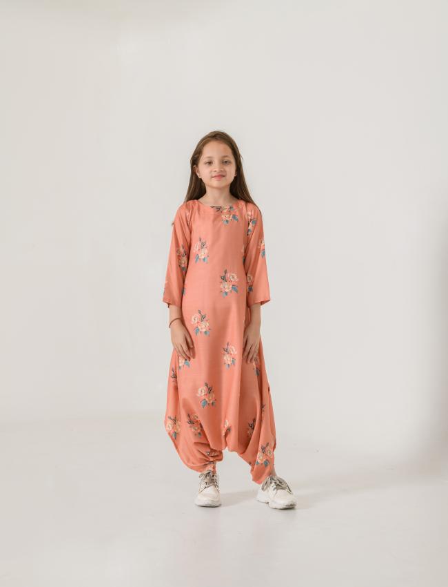 Scarlet Orange Dhoti Jumpsuit Kids