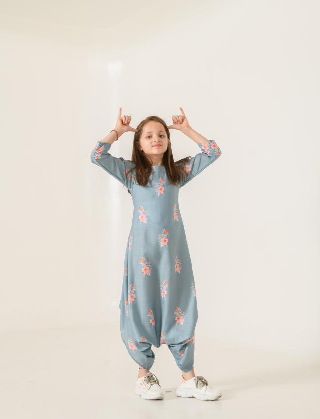 Aqua Blue Dhoti Jumpsuit Kids