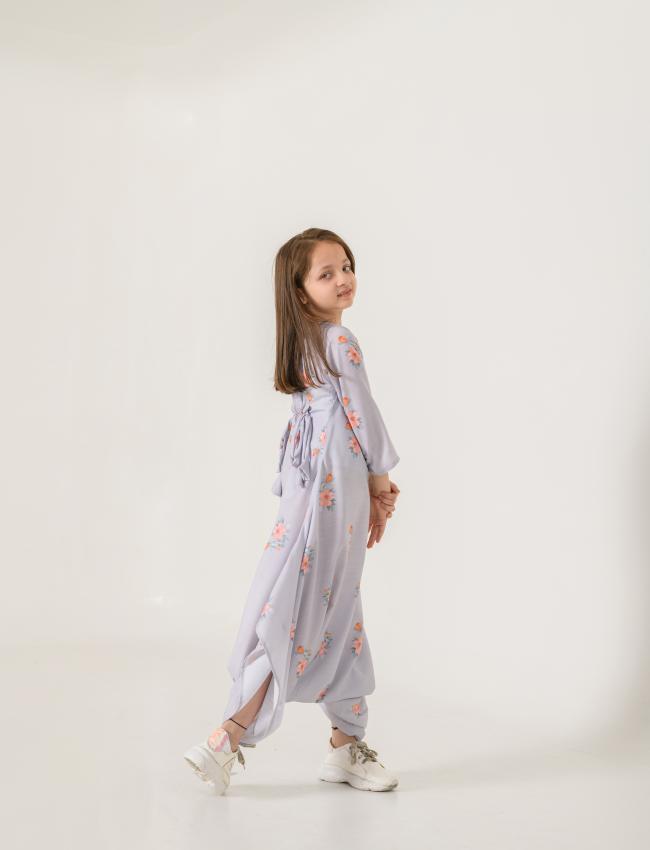 Slate Grey Dhoti Jumpsuit Kids