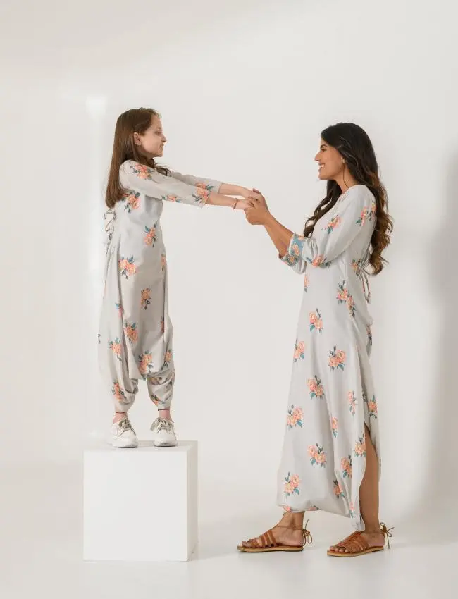 Mother Daughter Pista Green Dhoti Jumpsuit