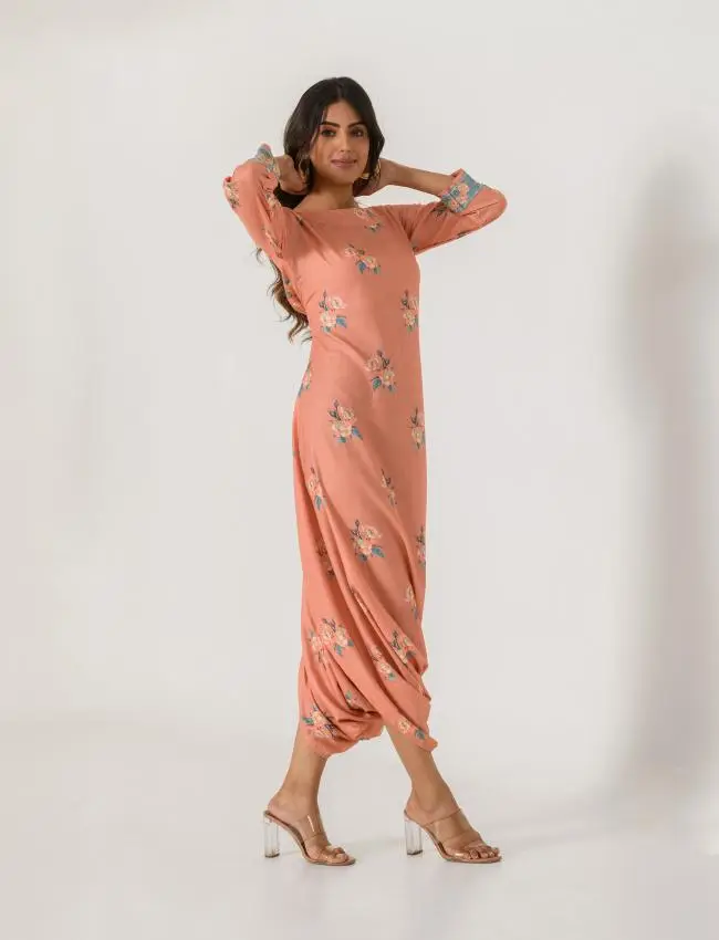 Mother Daughter Scarlet Orange Dhoti Jumpsuit