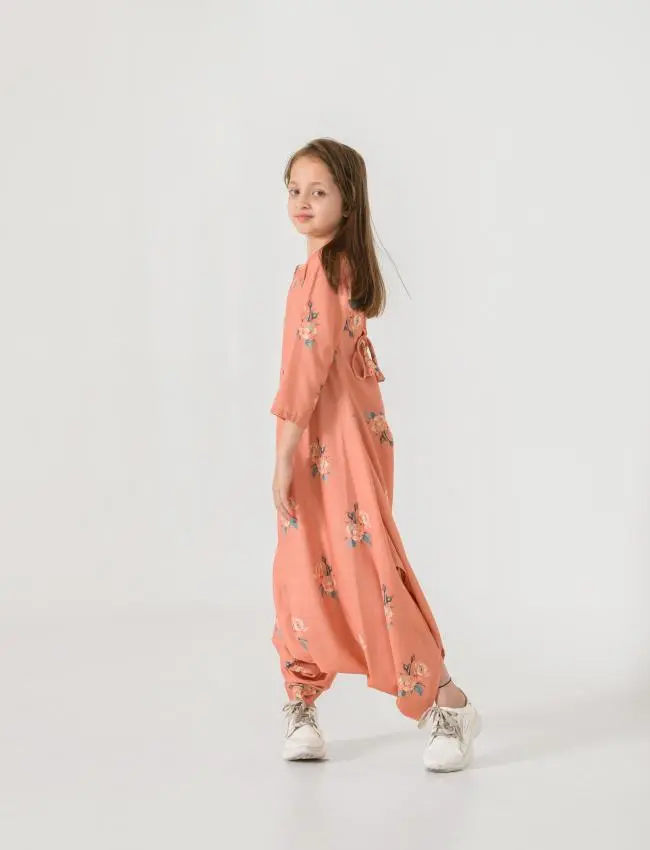 Mother Daughter Scarlet Orange Dhoti Jumpsuit