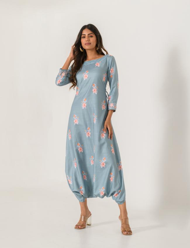 Mother Daughter Aqua Blue Dhoti Jumpsuit