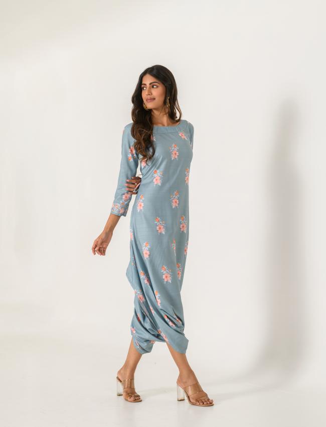 Mother Daughter Aqua Blue Dhoti Jumpsuit