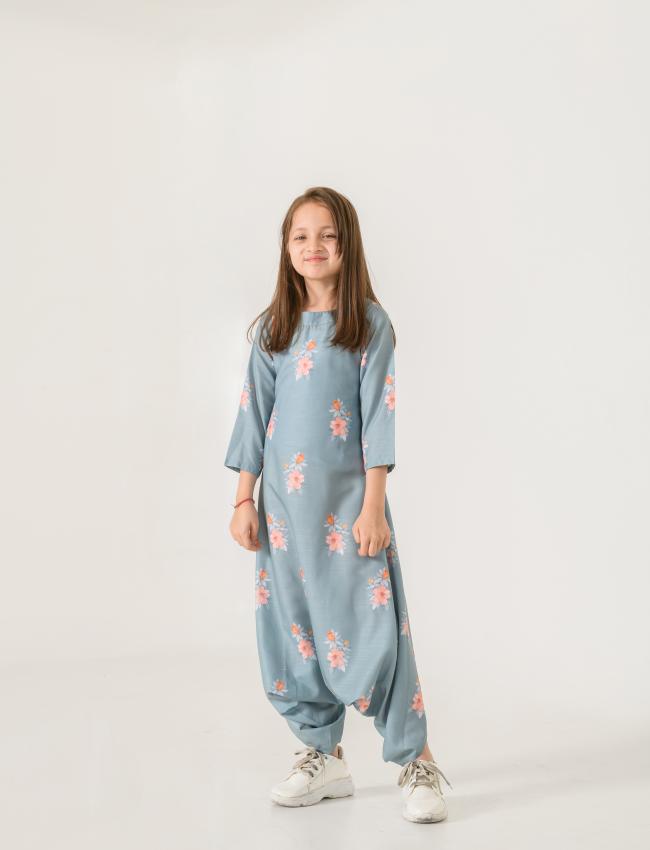 Mother Daughter Aqua Blue Dhoti Jumpsuit