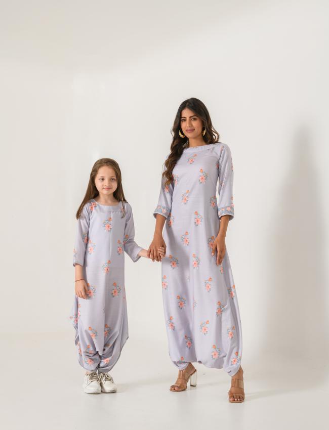 Mother Daughter Slate Grey Dhoti Jumpsuit