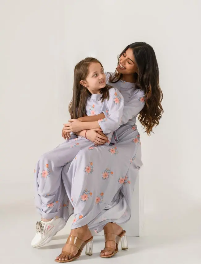 Mother Daughter Slate Grey Dhoti Jumpsuit