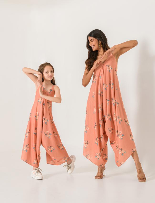 Mother Daughter Scarlet Orange Palazzo Jumpsuit