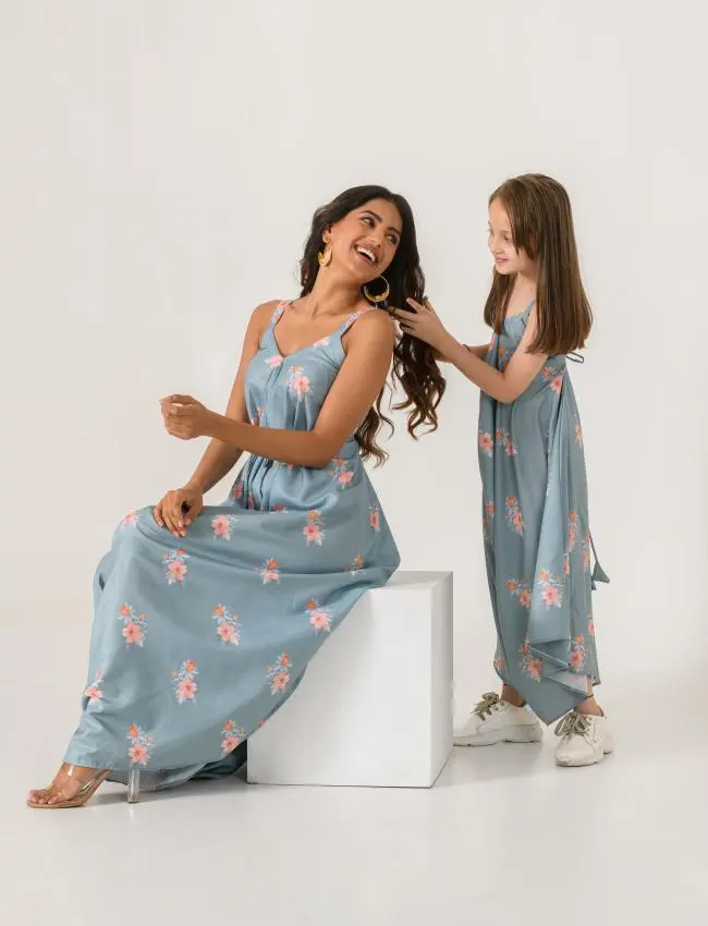 Mother Daughter Aqua Blue Palazzo Jumpsuit