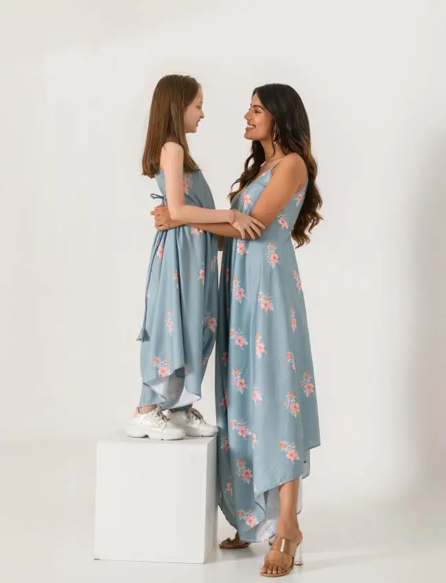 Mother Daughter Aqua Blue Palazzo Jumpsuit
