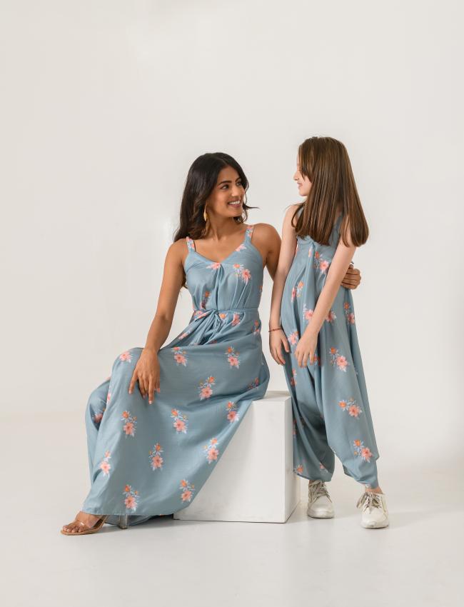 Mother Daughter Aqua Blue Palazzo Jumpsuit