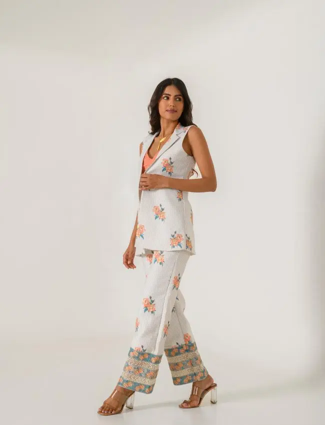 Pista Green Striped Pant Suit