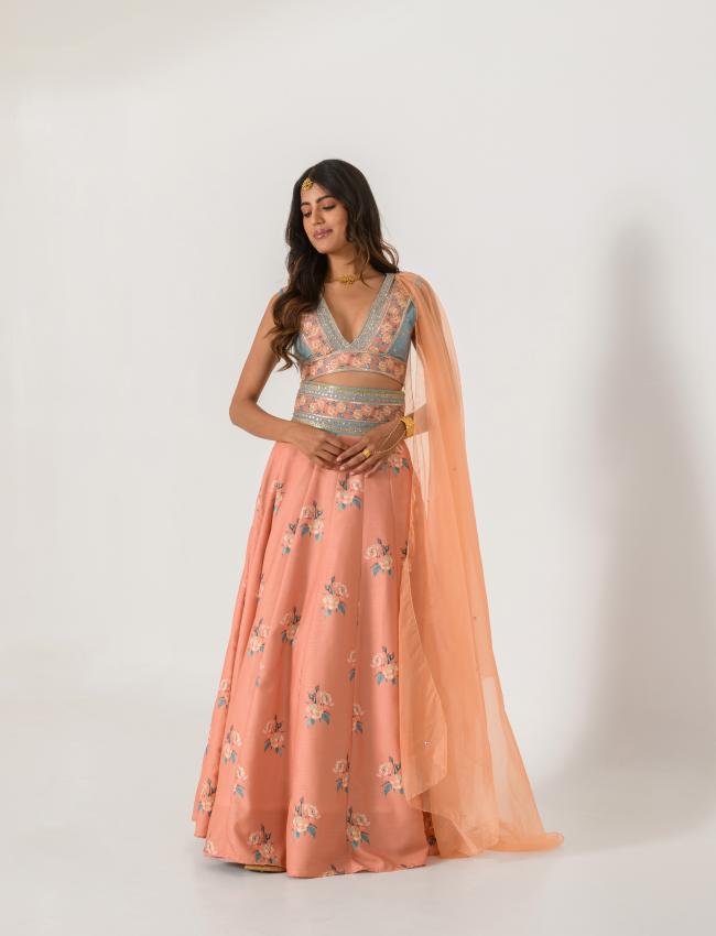 Scarlet Orange Kali Lehenga Set