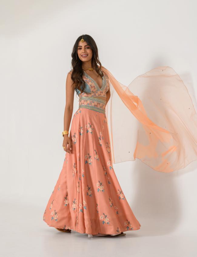 Scarlet Orange Kali Lehenga Set