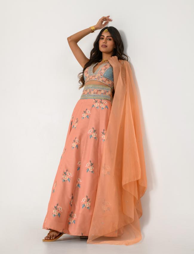 Scarlet Orange Kali Lehenga Set