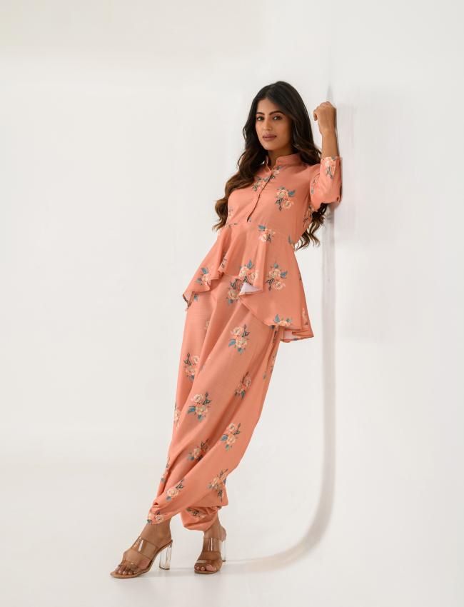 Scarlet Orange Peplum  Dhoti Jumpsuit