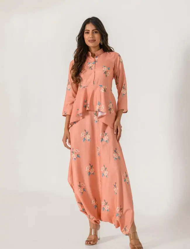 Scarlet Orange Peplum  Dhoti Jumpsuit