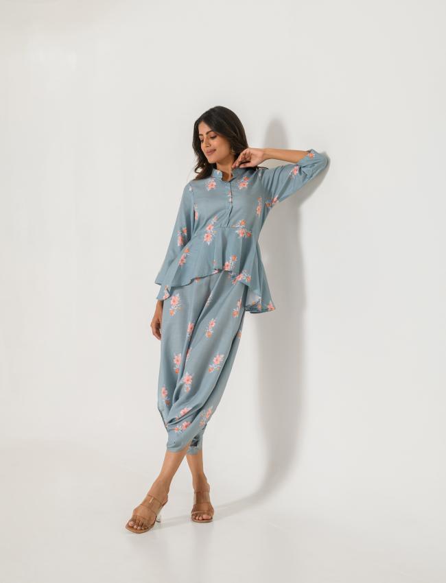 Aqua Blue Peplum Dhoti Jumpsuit