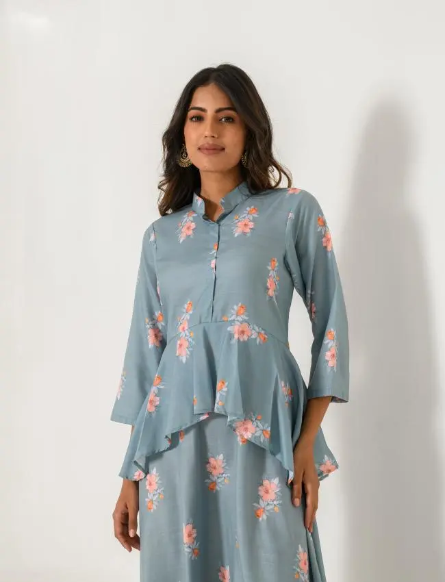 Aqua Blue Peplum Dhoti Jumpsuit