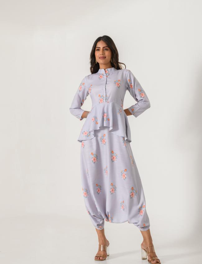 Slate Grey Peplum Dhoti Jumpsuit