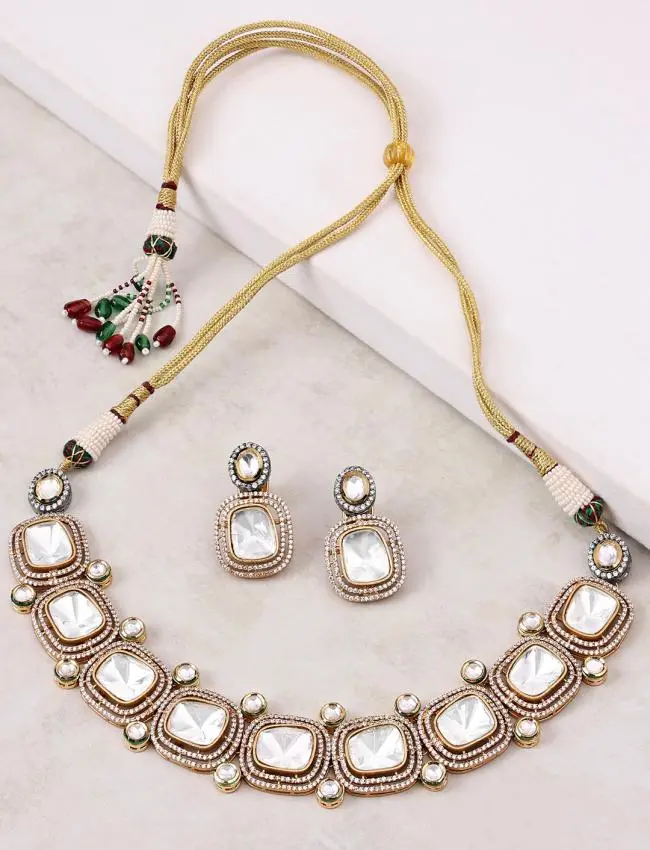 Gold Tone Polki Necklace Set JAJBR23NS 28