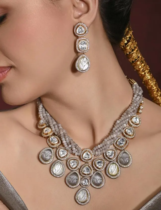Spectacular Grey Necklace WIth Earrings JBRMR24NKS80