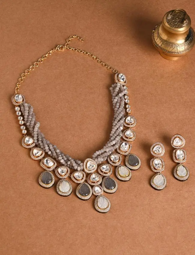 Spectacular Grey Necklace WIth Earrings JBRMR24NKS80