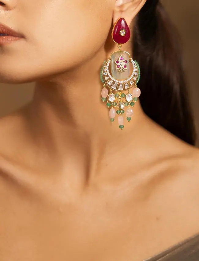 Glamorous Pink-Golden-Red Earrings JBRSSER106