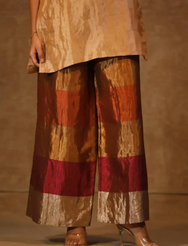 DHUN SHORT KURTA STRIPE PANT SET(K04)(SHADES F BROWN)